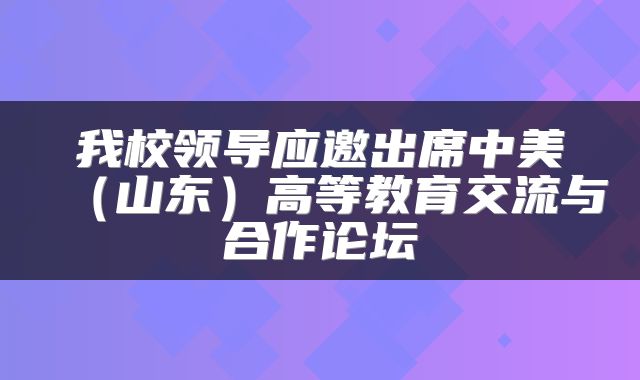 我校领导应邀出席中美（山东）高等教育交流与合作论坛