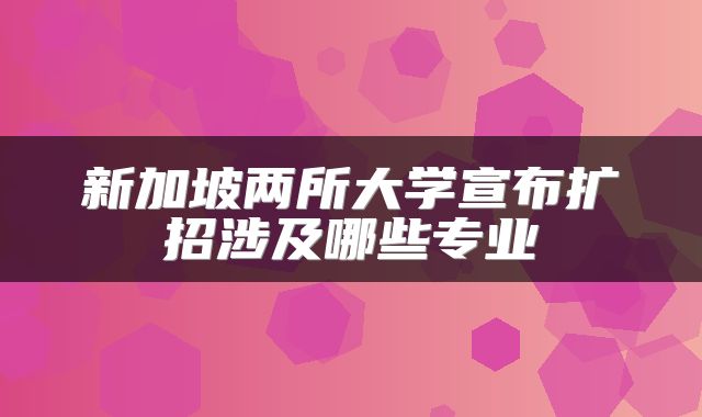 新加坡两所大学宣布扩招涉及哪些专业