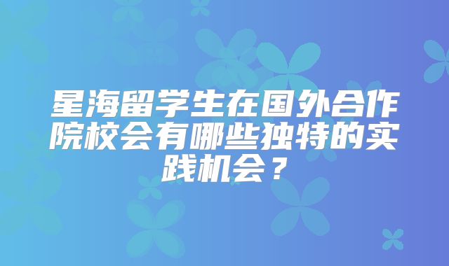 星海留学生在国外合作院校会有哪些独特的实践机会？