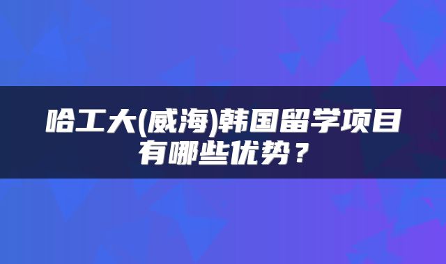 哈工大(威海)韩国留学项目有哪些优势？