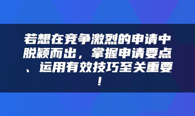 若想在竞争激烈的申请中脱颖而出，掌握申请要点、运用有效技巧至关重要！