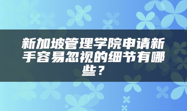 新加坡管理学院申请新手容易忽视的细节有哪些？