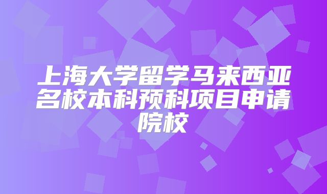 上海大学留学马来西亚名校本科预科项目申请院校
