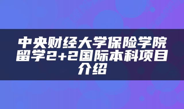 中央财经大学保险学院留学2+2国际本科项目介绍