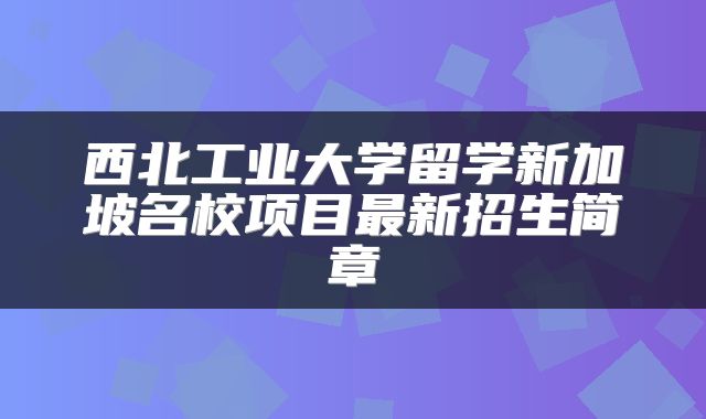 西北工业大学留学新加坡名校项目最新招生简章