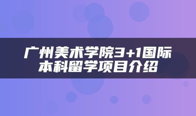 广州美术学院3+1国际本科留学项目介绍