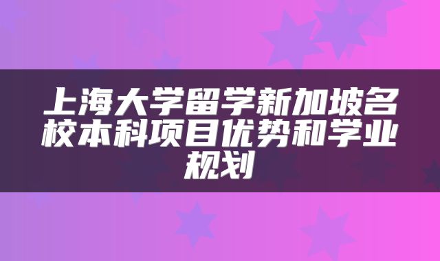 上海大学留学新加坡名校本科项目优势和学业规划