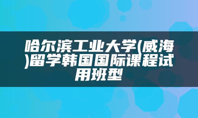 哈尔滨工业大学(威海)留学韩国国际课程试用班型