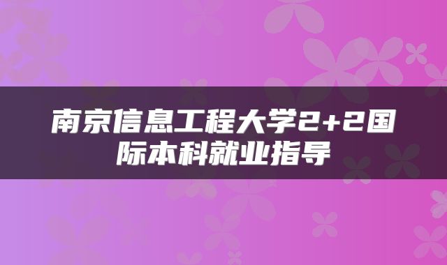 南京信息工程大学2+2国际本科就业指导