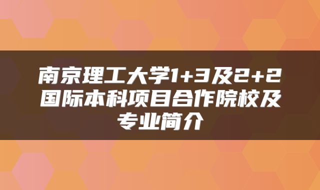 南京理工大学1+3/1+2留学预科项目