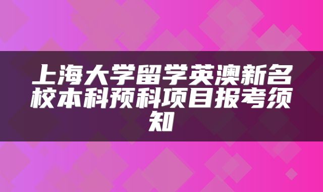 上海大学留学英澳新名校本科预科项目报考须知