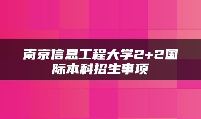 南京信息工程大学2+2国际本科招生事项