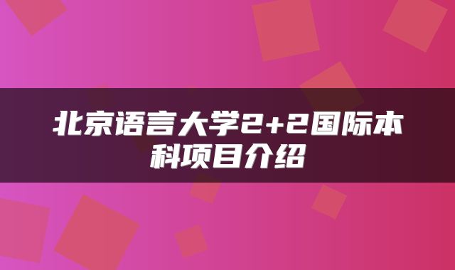 北京语言大学2+2国际本科项目介绍