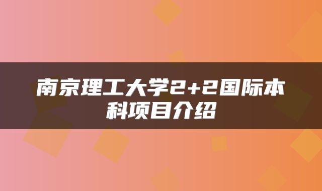 南京理工大学2+2国际本科项目介绍